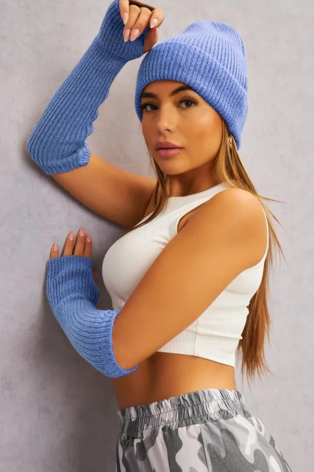 Women Bonnet Mitaines Bleu Fonc En Laine Blue Brentiny Paris Beanie