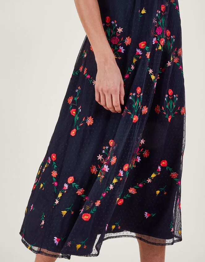 Women Bonnie Floral Embroidered Tea Dress Blue Monsoon Occasionwear