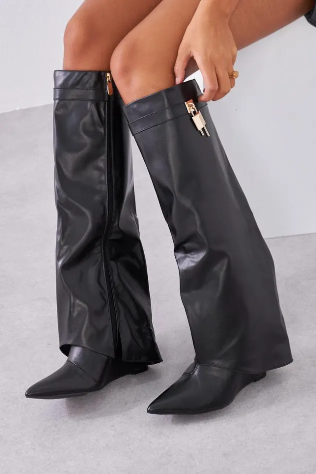 Women Bottes Noires Talons Hauts Compenss Black Brentiny Paris Thigh Boots