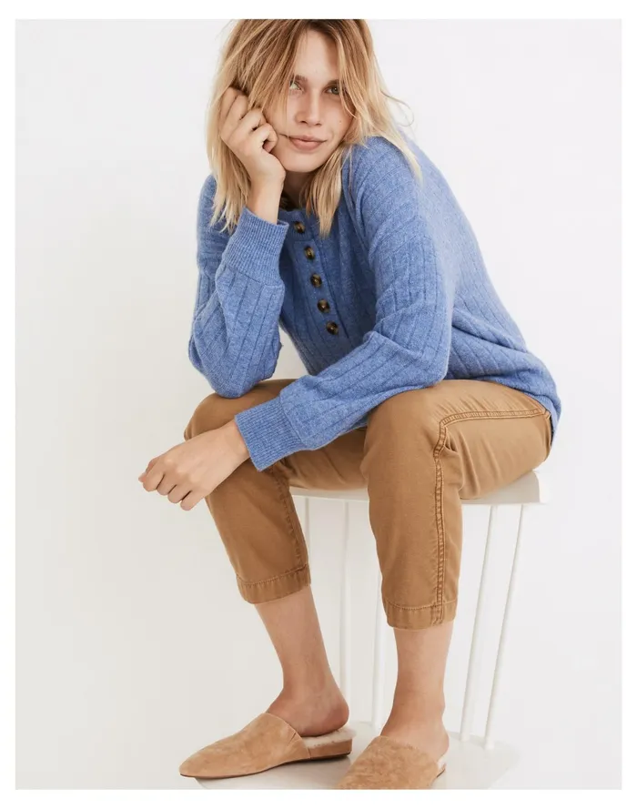 Women Bowden Henley Sweater In Coziest Yarn Heather Sky Madewell Sweaters Women Bowden Henley Sweater In Coziest Yarn Heather Sky Madewell Sweaters