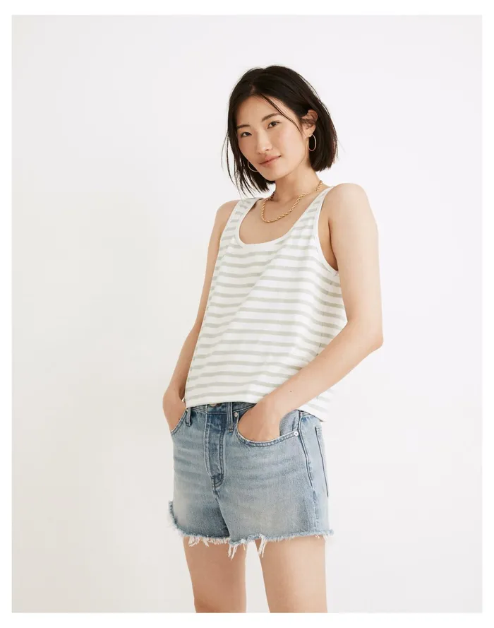 Women Boxy Crop Tank Top In Crawley Stripe Sage Mist Madewell Tees
