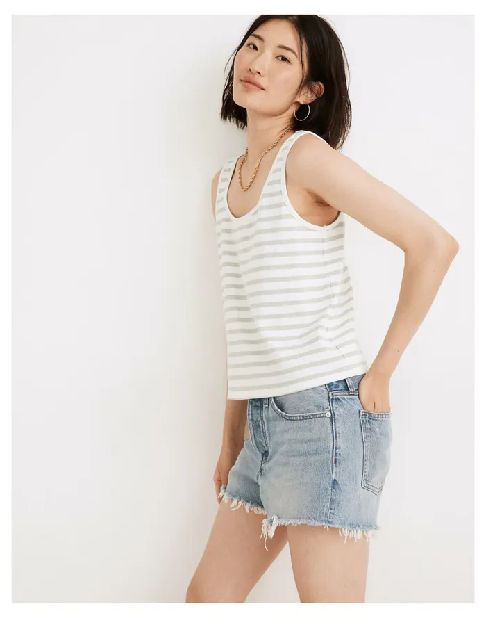 Women Boxy Crop Tank Top In Crawley Stripe Sage Mist Madewell Tees Women Boxy Crop Tank Top In Crawley Stripe Sage Mist Madewell Tees