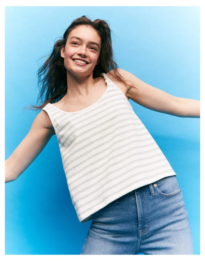 Women Boxy Crop Tank Top In Crawley Stripe Sage Mist Madewell Tees Women Boxy Crop Tank Top In Crawley Stripe Sage Mist Madewell Tees