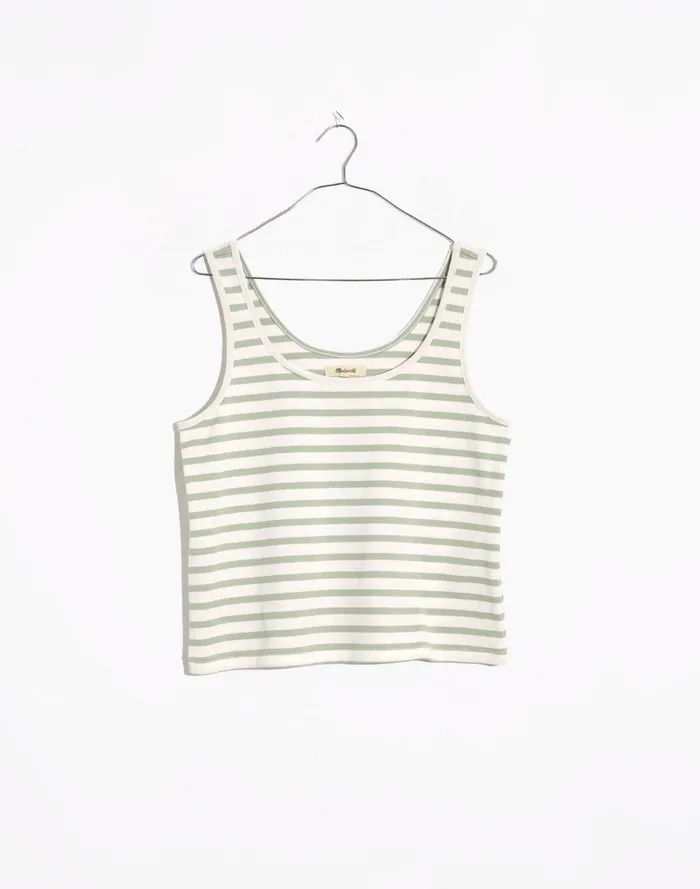 Women Boxy Crop Tank Top In Crawley Stripe Sage Mist Madewell Tees Women Boxy Crop Tank Top In Crawley Stripe Sage Mist Madewell Tees
