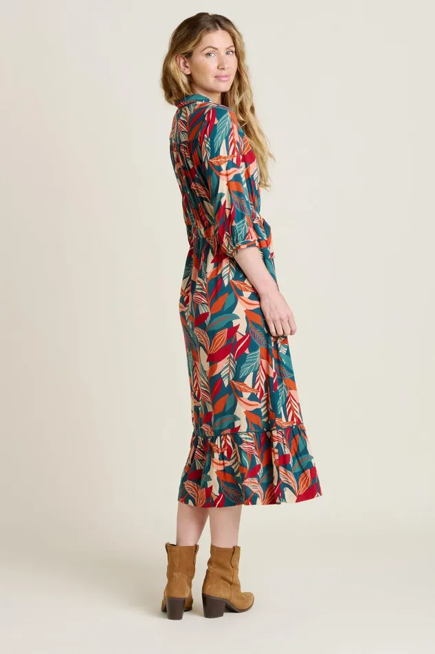 Women Brakeburn Dresses Green Evergreen Leaves Maxi Shirt Dress