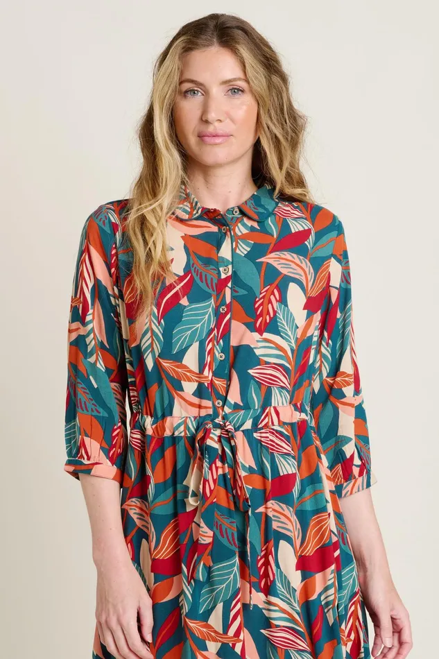 Women Brakeburn Dresses Green Evergreen Leaves Maxi Shirt Dress