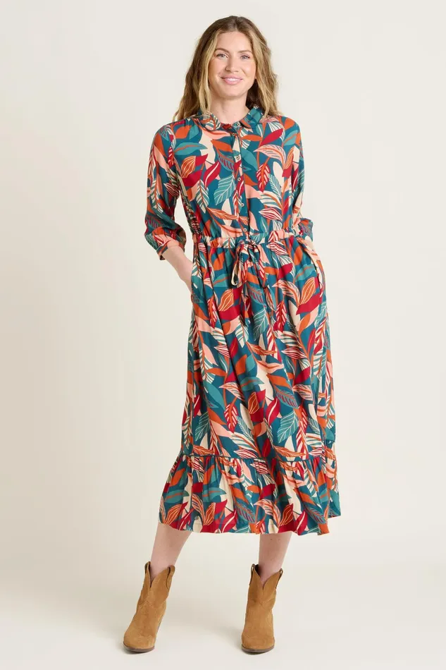 Women Brakeburn Dresses Green Evergreen Leaves Maxi Shirt Dress
