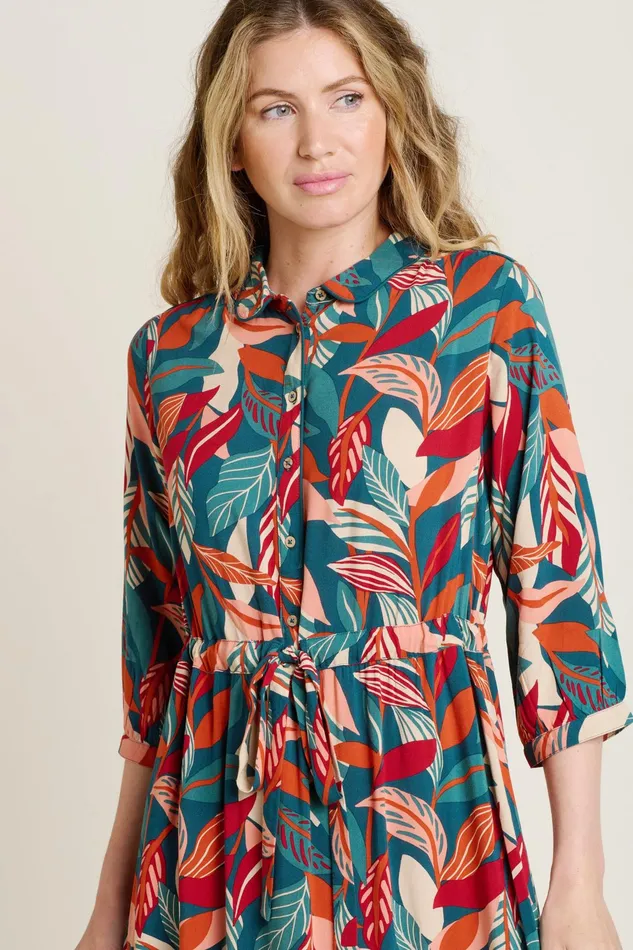 Women Brakeburn Dresses Green Evergreen Leaves Maxi Shirt Dress