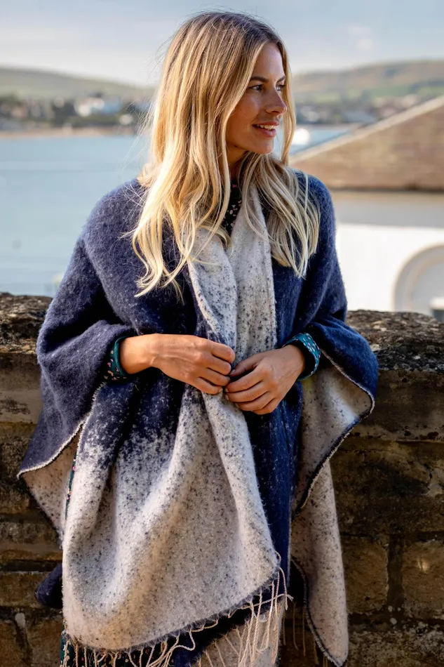 Women Brakeburn Knitwear Navy Ombre Knitted Poncho