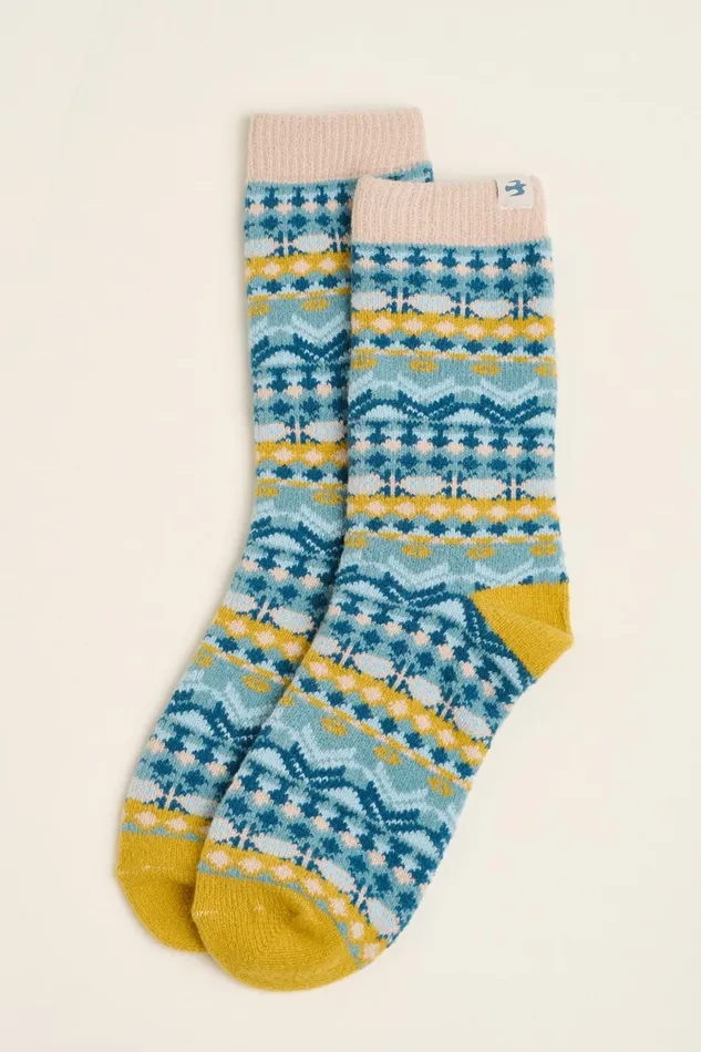 Women Brakeburn Socks Blue FairIsle Fluffy Socks