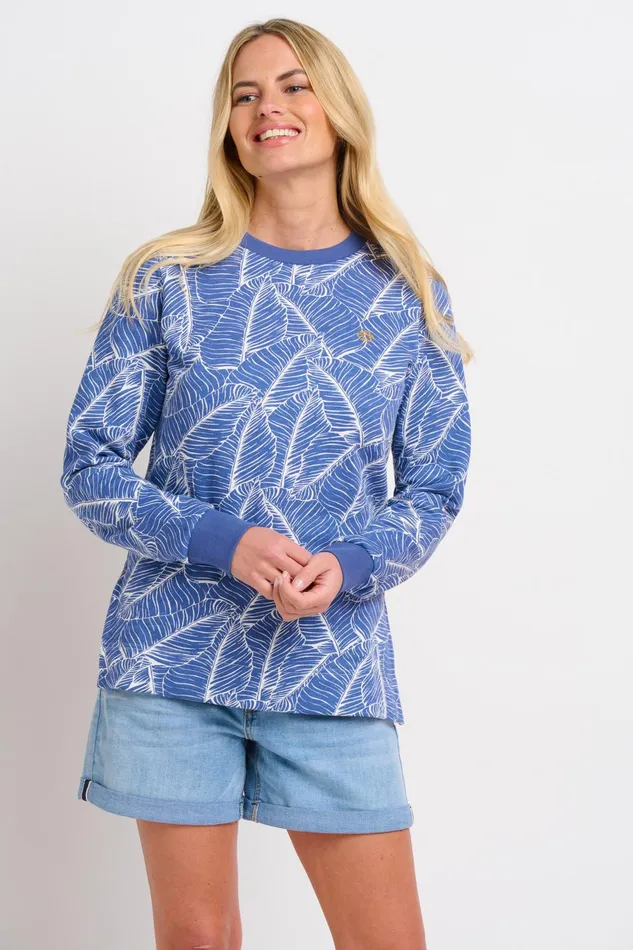 Women Brakeburn Sweatshirts And Hoodies Blue Leaf Crew Neck Sweatshirt