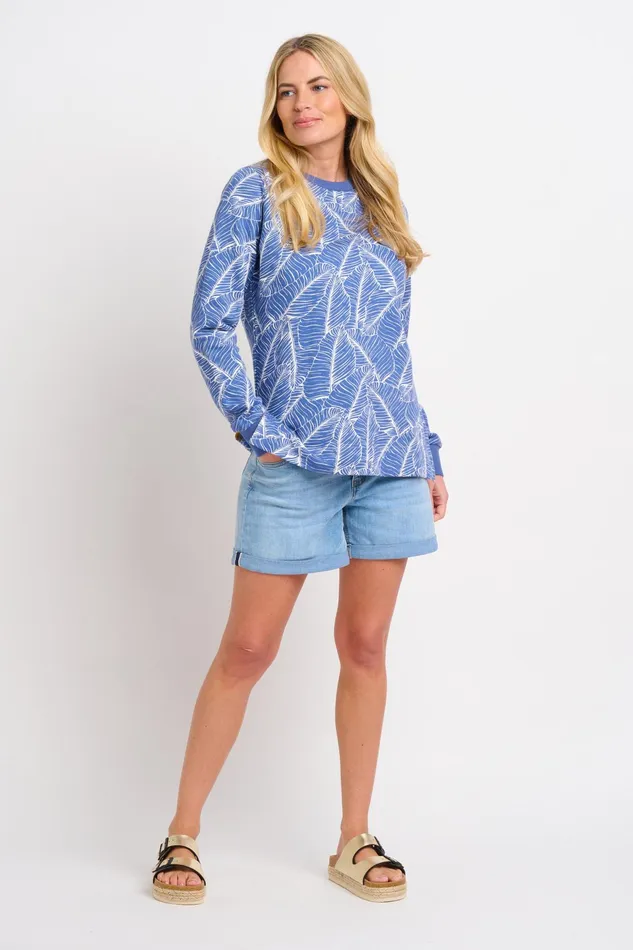 Women Brakeburn Sweatshirts And Hoodies Blue Leaf Crew Neck Sweatshirt
