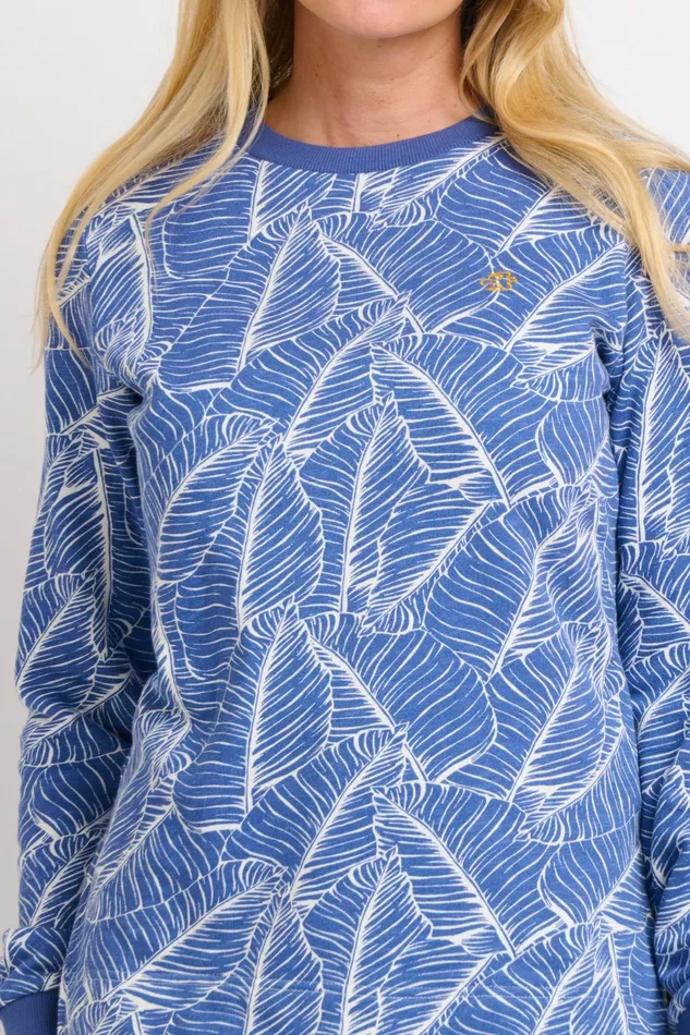 Women Brakeburn Sweatshirts And Hoodies Blue Leaf Crew Neck Sweatshirt
