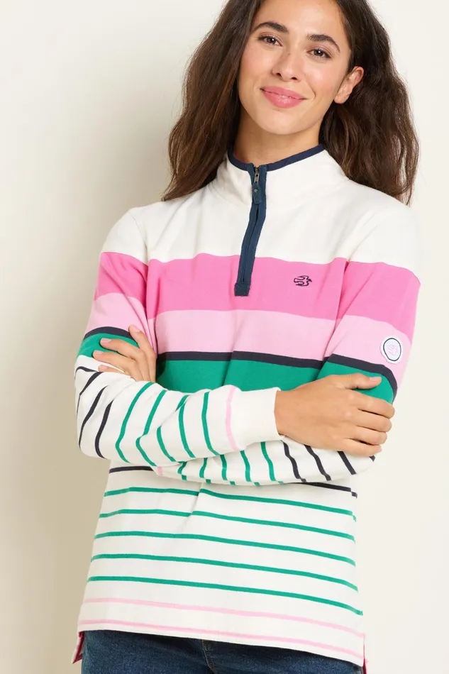 Women Brakeburn Sweatshirts And Hoodies Multicoloured Multi Coloured Stripe Quarter Zip Sweat