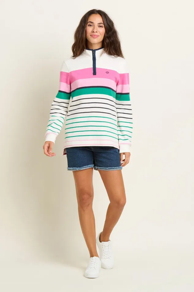 Women Brakeburn Sweatshirts And Hoodies Multicoloured Multi Coloured Stripe Quarter Zip Sweat