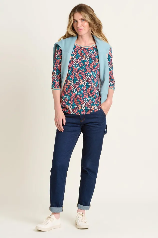 Women Brakeburn Tops TShirts And Vests Blue Winter Ditsy Long Sleeve T Shirt