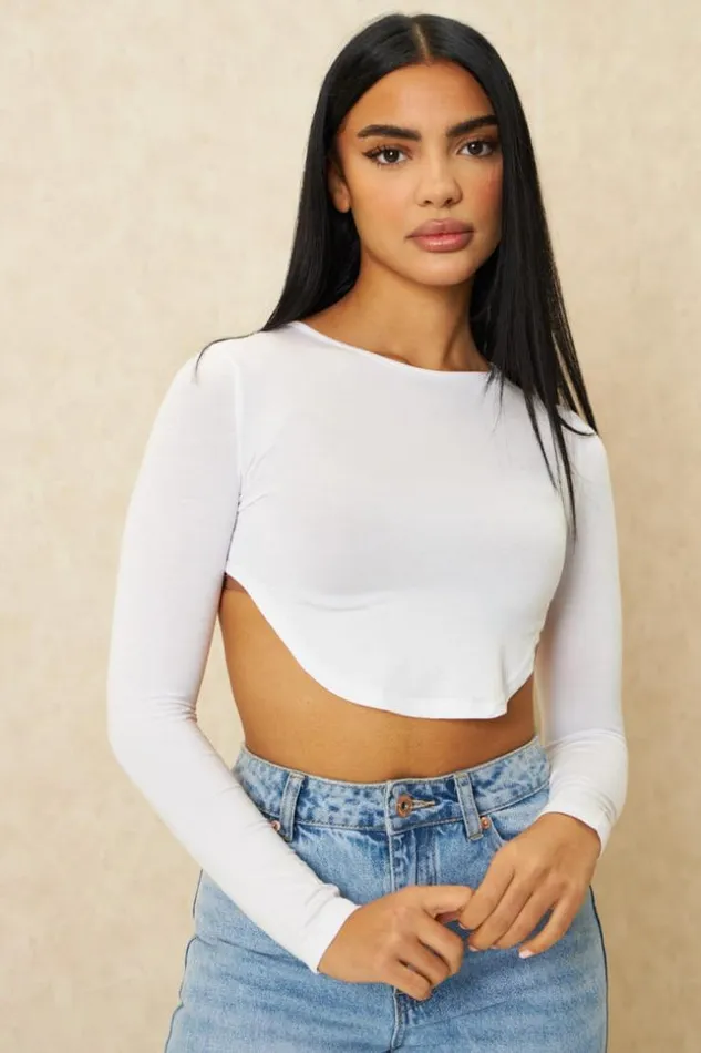 Women Brentiny Paris White Asymmetric Crop Top White Brentiny Paris Crop Tops