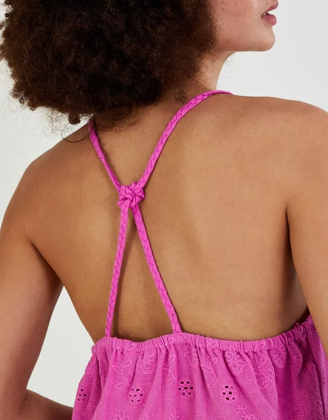 Women Broderie Detail Cami Top In Sustainable Cotton Pink Monsoon Tops and Blouses