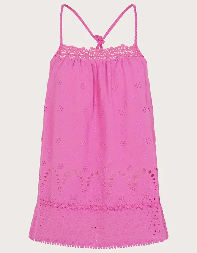 Women Broderie Detail Cami Top In Sustainable Cotton Pink Monsoon Tops and Blouses