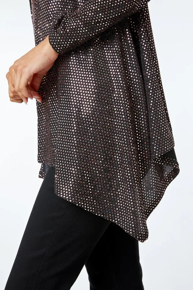 Women Bronze Sequin Sparkle Waterfall Stretch Jacket Roman Tops