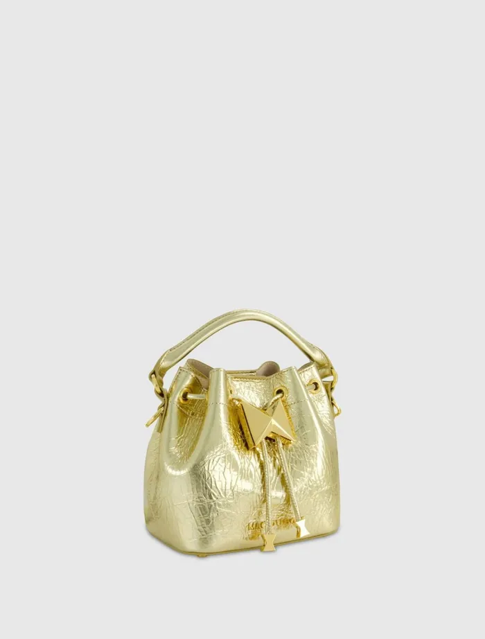 Women Bucket Bags Mac Duggal Crinkle Metallic Gold Leather Mini Bucket Bag With Detachable Strap 8211 Gold