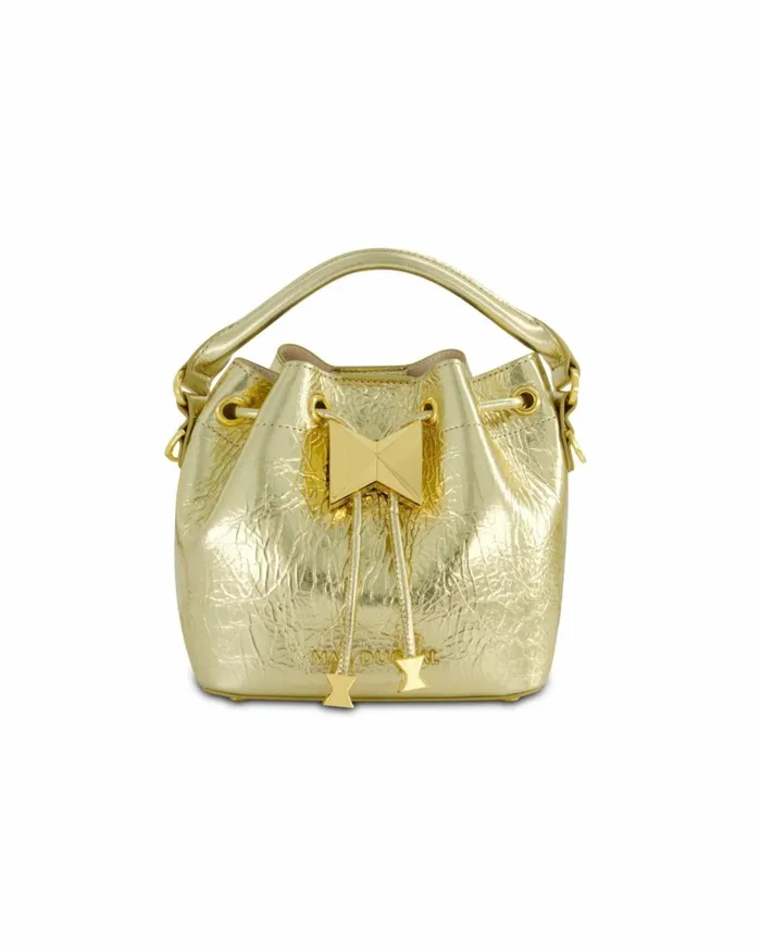 Women Bucket Bags Mac Duggal Crinkle Metallic Gold Leather Mini Bucket Bag With Detachable Strap 8211 Gold
