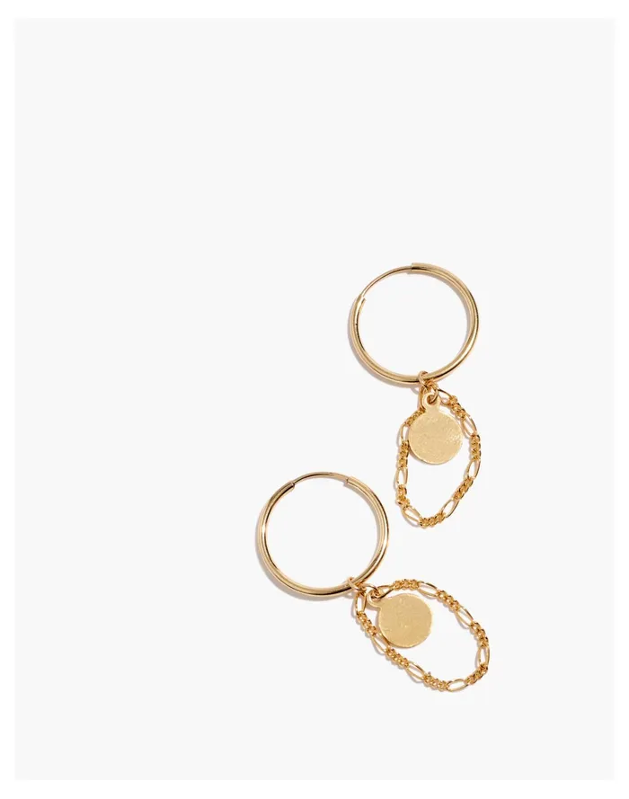 Women By Ren 14k Gold Filled Chain Charm Hoop Earrings Gold Madewell Earrings