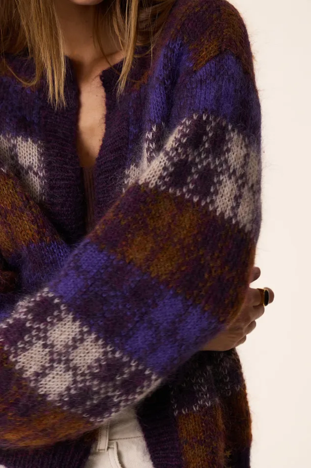 Women Cardigan Azelia Carreaux Gilet Mohair Multicolore Des Petits Hauts Jumpers and Cardigans