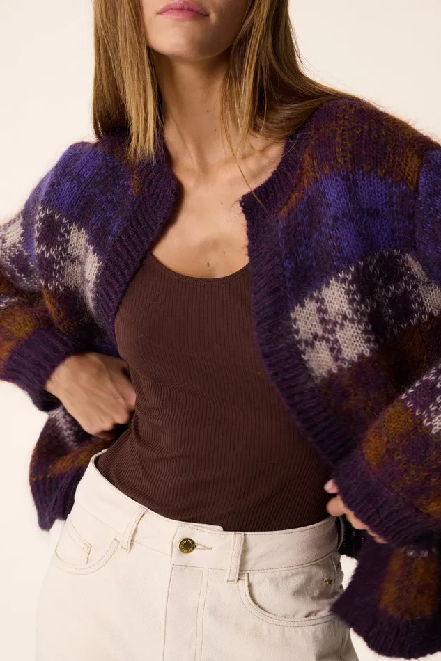 Women Cardigan Azelia Carreaux Gilet Mohair Multicolore Des Petits Hauts Jumpers and Cardigans