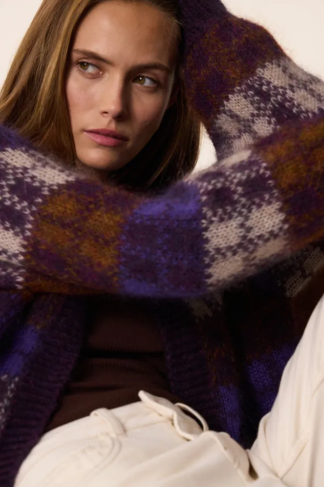 Women Cardigan Azelia Carreaux Gilet Mohair Multicolore Des Petits Hauts Jumpers and Cardigans