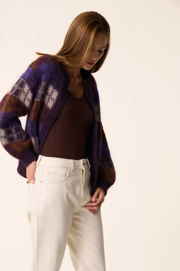 Women Cardigan Azelia Carreaux Gilet Mohair Multicolore Des Petits Hauts Jumpers and Cardigans
