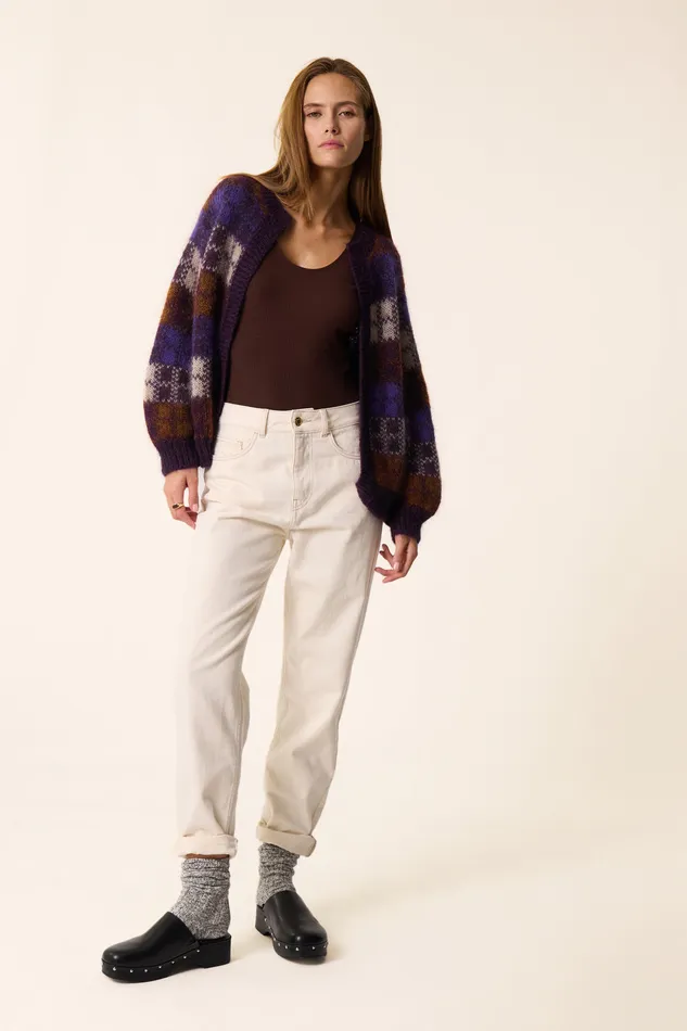 Women Cardigan Azelia Carreaux Gilet Mohair Multicolore Des Petits Hauts Jumpers and Cardigans