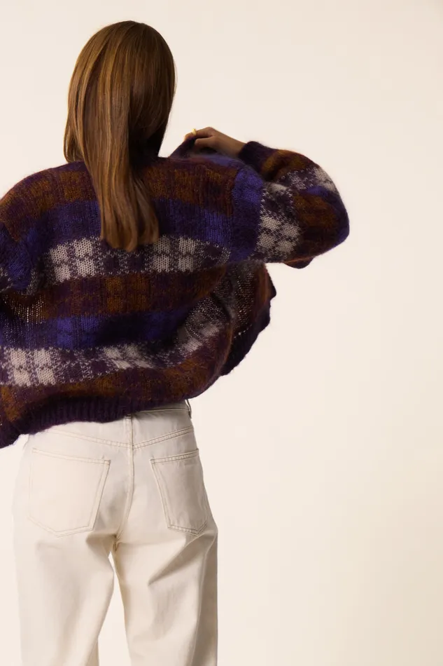 Women Cardigan Azelia Carreaux Gilet Mohair Multicolore Des Petits Hauts Jumpers and Cardigans