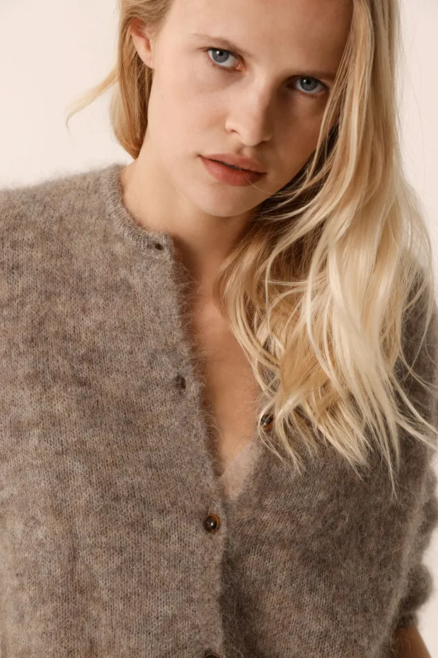 Women Cardigan Bea Marmotte Gilet Mohair Beige Des Petits Hauts Jumpers and Cardigans