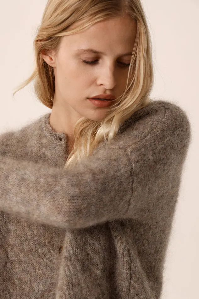 Women Cardigan Bea Marmotte Gilet Mohair Beige Des Petits Hauts Jumpers and Cardigans