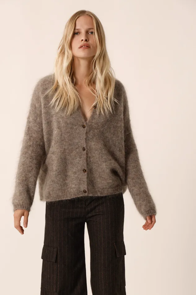 Women Cardigan Bea Marmotte Gilet Mohair Beige Des Petits Hauts Jumpers and Cardigans