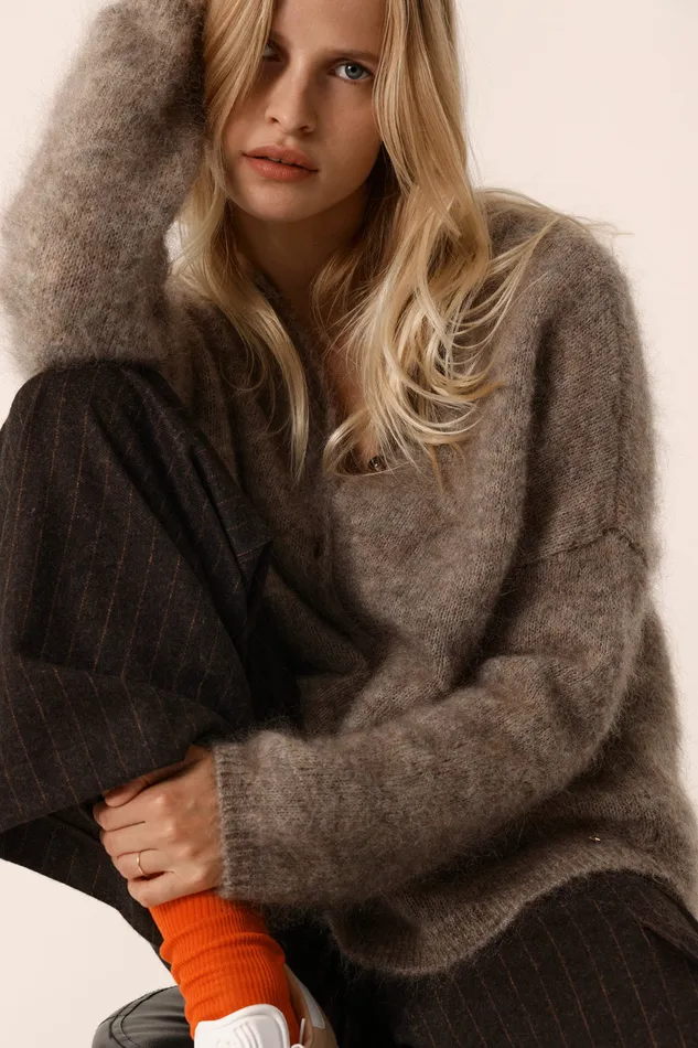 Women Cardigan Bea Marmotte Gilet Mohair Beige Des Petits Hauts Jumpers and Cardigans
