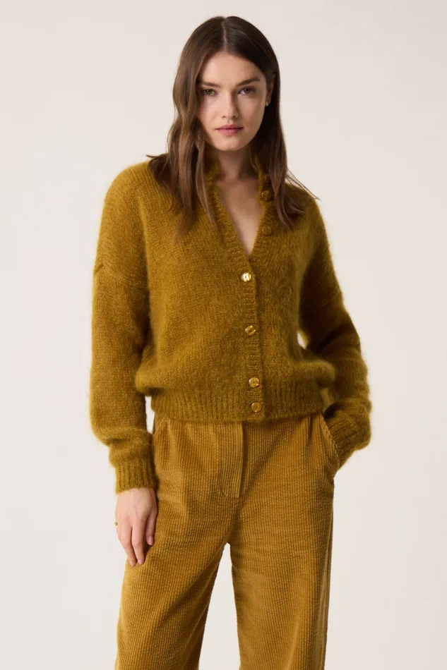 Women Cardigan Chidonie Erable Gilet Mohair Jaune Des Petits Hauts Jumpers and Cardigans Women Cardigan Chidonie Erable Gilet Mohair Jaune Des Petits Hauts Jumpers and Cardigans