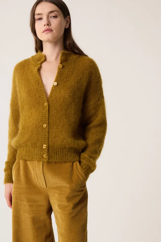 Women Cardigan Chidonie Erable Gilet Mohair Jaune Des Petits Hauts Jumpers and Cardigans
