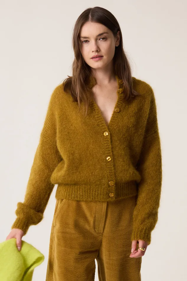 Women Cardigan Chidonie Erable Gilet Mohair Jaune Des Petits Hauts Jumpers and Cardigans