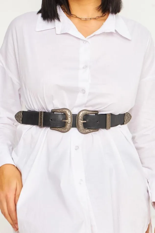 Women Ceinture Noire Avec Double Boucle Brentiny Paris Belts