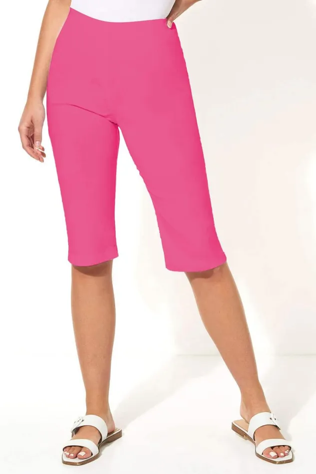 Women Cerise Stretch Knee Length Shorts Roman Coords