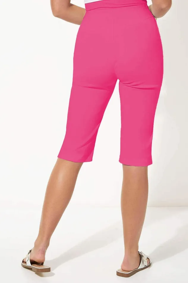 Women Cerise Stretch Knee Length Shorts Roman Coords