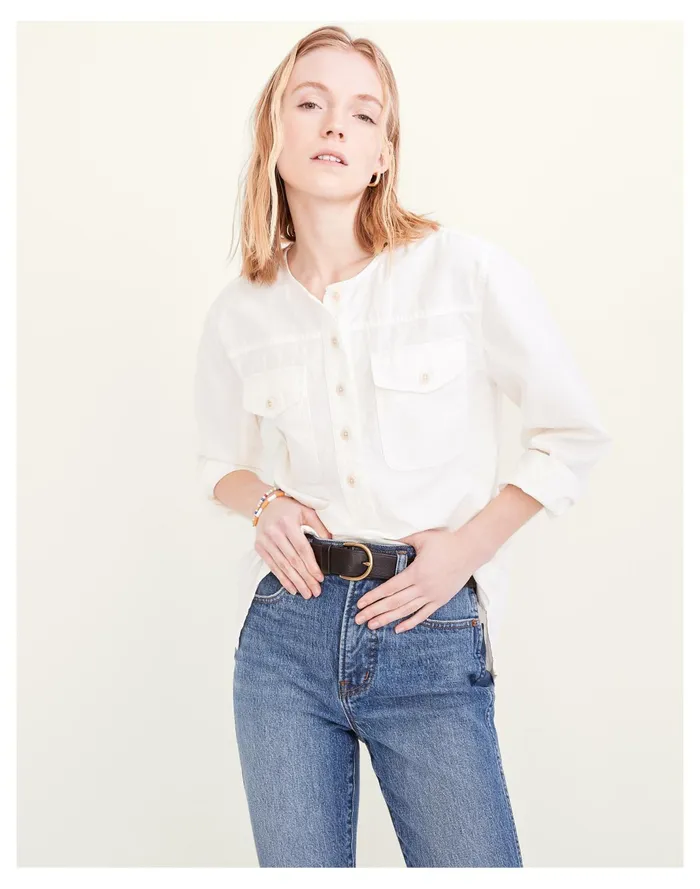 Women Chambray Flap Pocket Popover Shirt Pure White Madewell Tops and Shirts