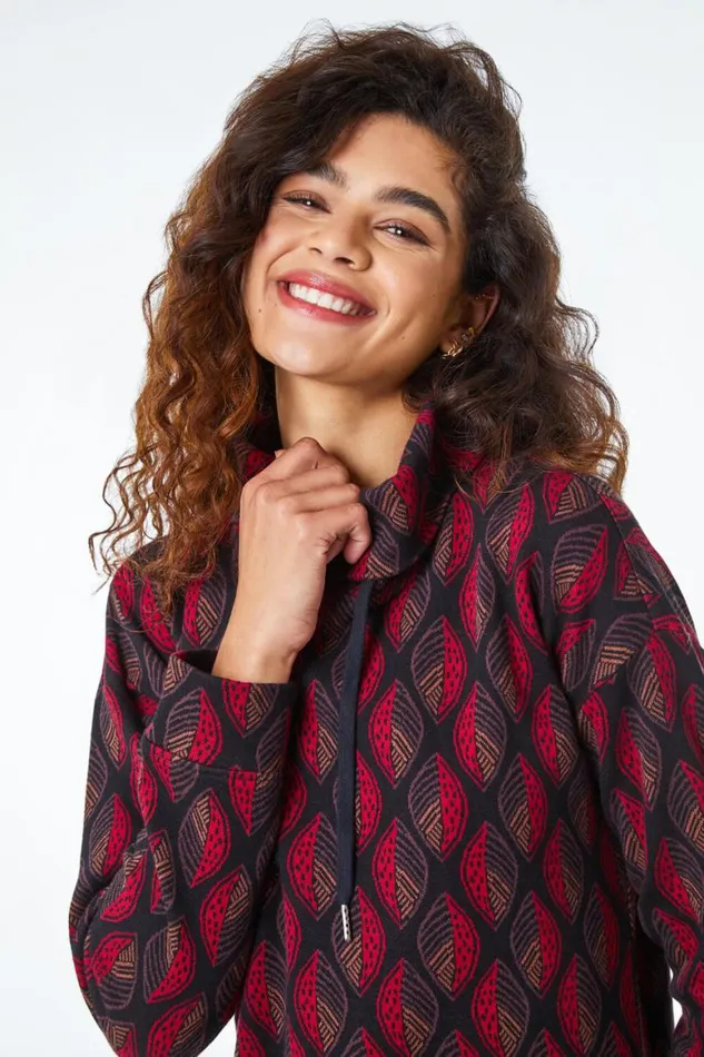 Women Chocolate Roll Neck Jacquard Leaf Cotton Dress Roman Dresses