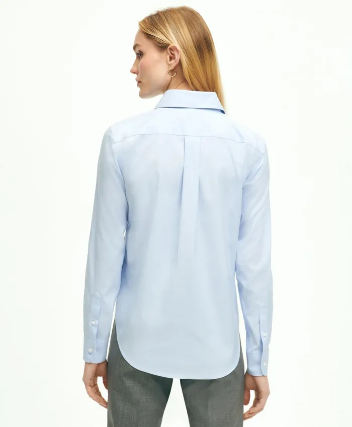 Women ClassicFit NonIron Stretch Supima Cotton Dress Shirt Light Blue Brooks Brothers Blouses and Shirts