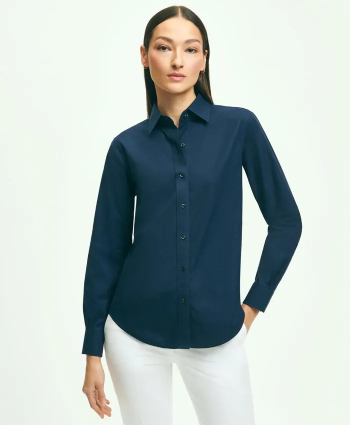 Women ClassicFit NonIron Stretch Supima Cotton Dress Shirt Navy Brooks Brothers Blouses and Shirts Women ClassicFit NonIron Stretch Supima Cotton Dress Shirt Navy Brooks Brothers Blouses and Shirts