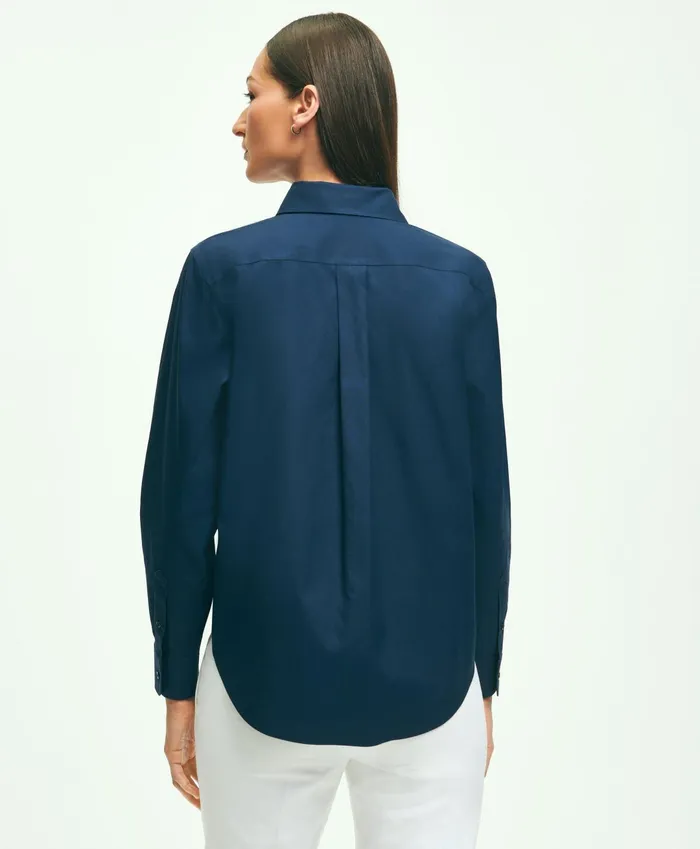 Women ClassicFit NonIron Stretch Supima Cotton Dress Shirt Navy Brooks Brothers Blouses and Shirts