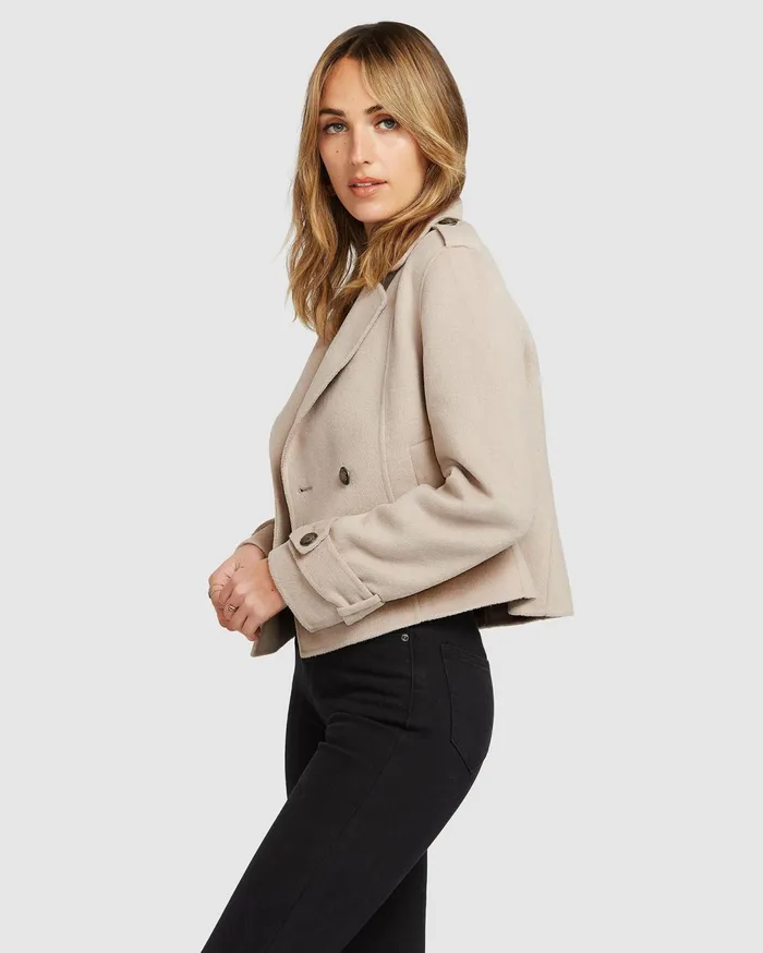 Women Coats and Jackets Belle and Bloom Better Off Military Peacoat 8211 Sand