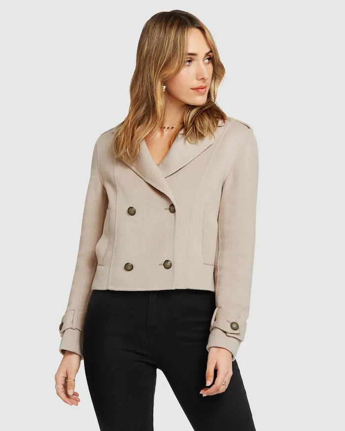 Women Coats and Jackets Belle and Bloom Better Off Military Peacoat 8211 Sand